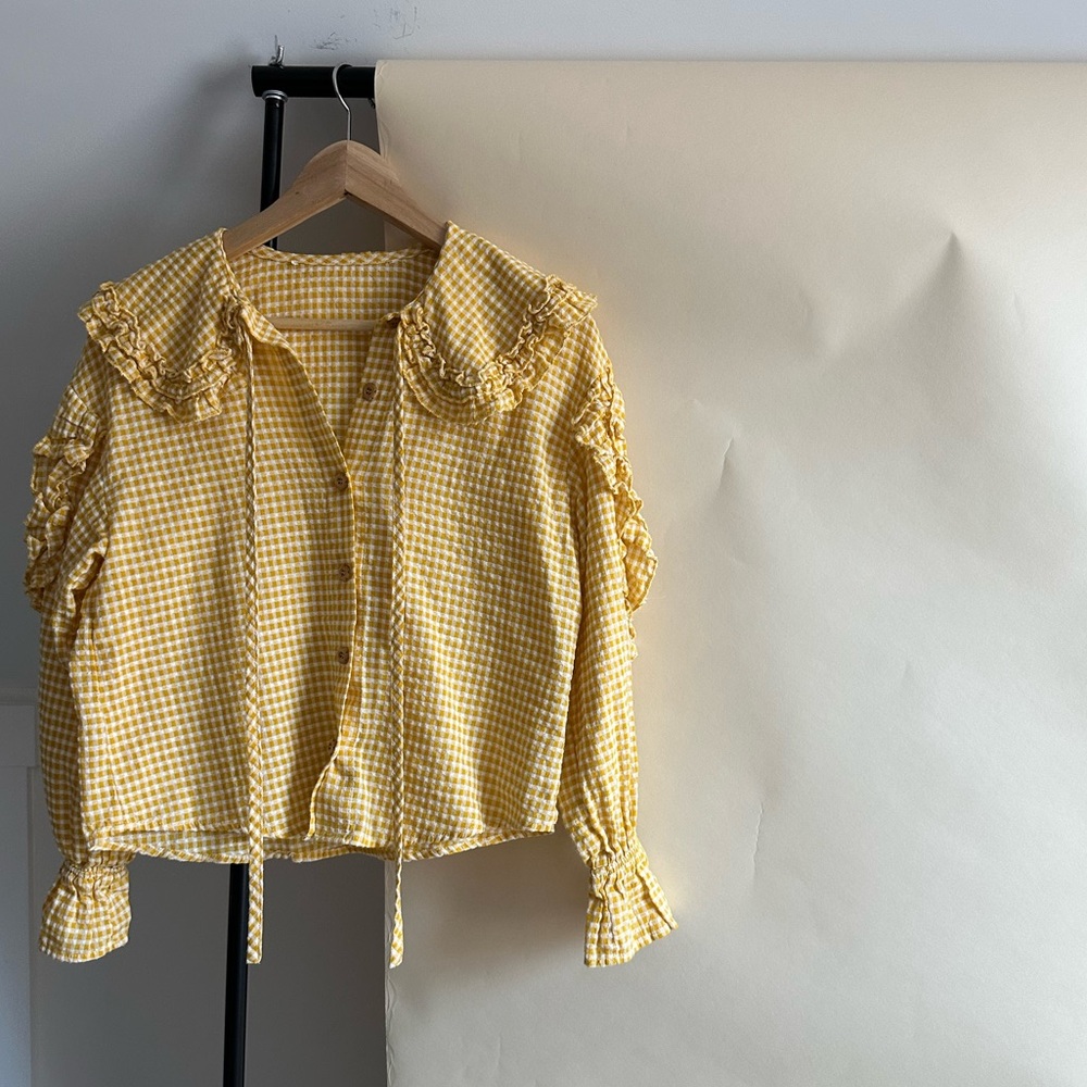 Gingham Ruffled Blouse (Sized XS/S)